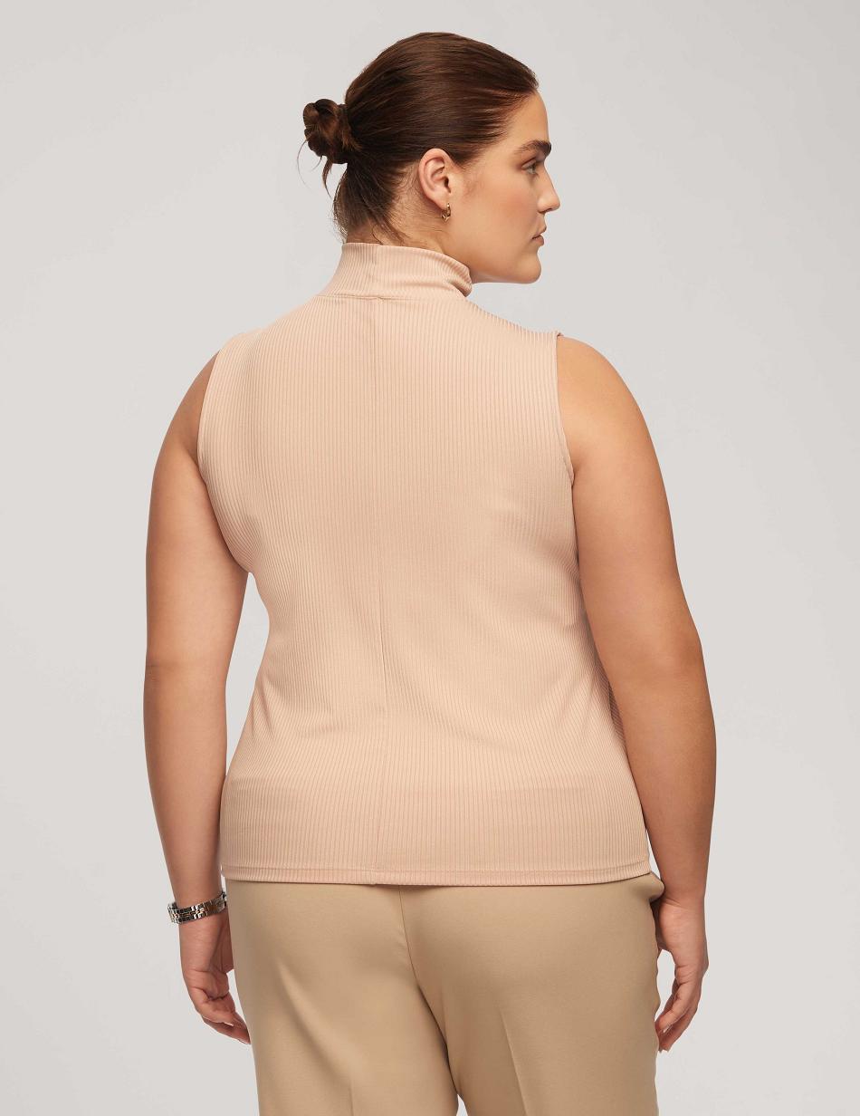 Grande Taille Anne Klein Rib Knit Seamed Mock Neck Shell   | ZWS-1440190